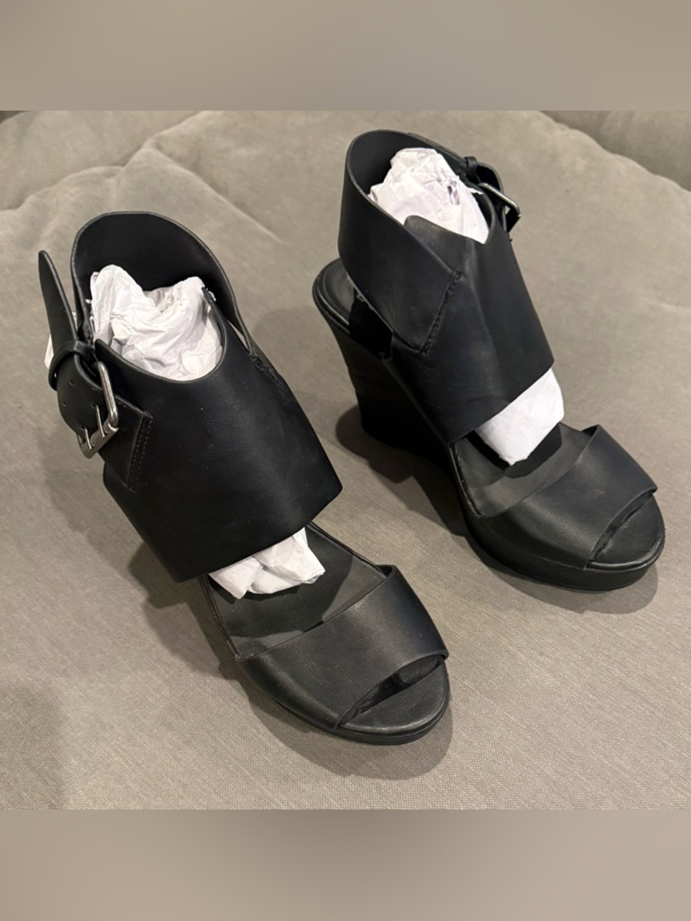 Black Open-Toe Platform Heels with Ankle Cuff